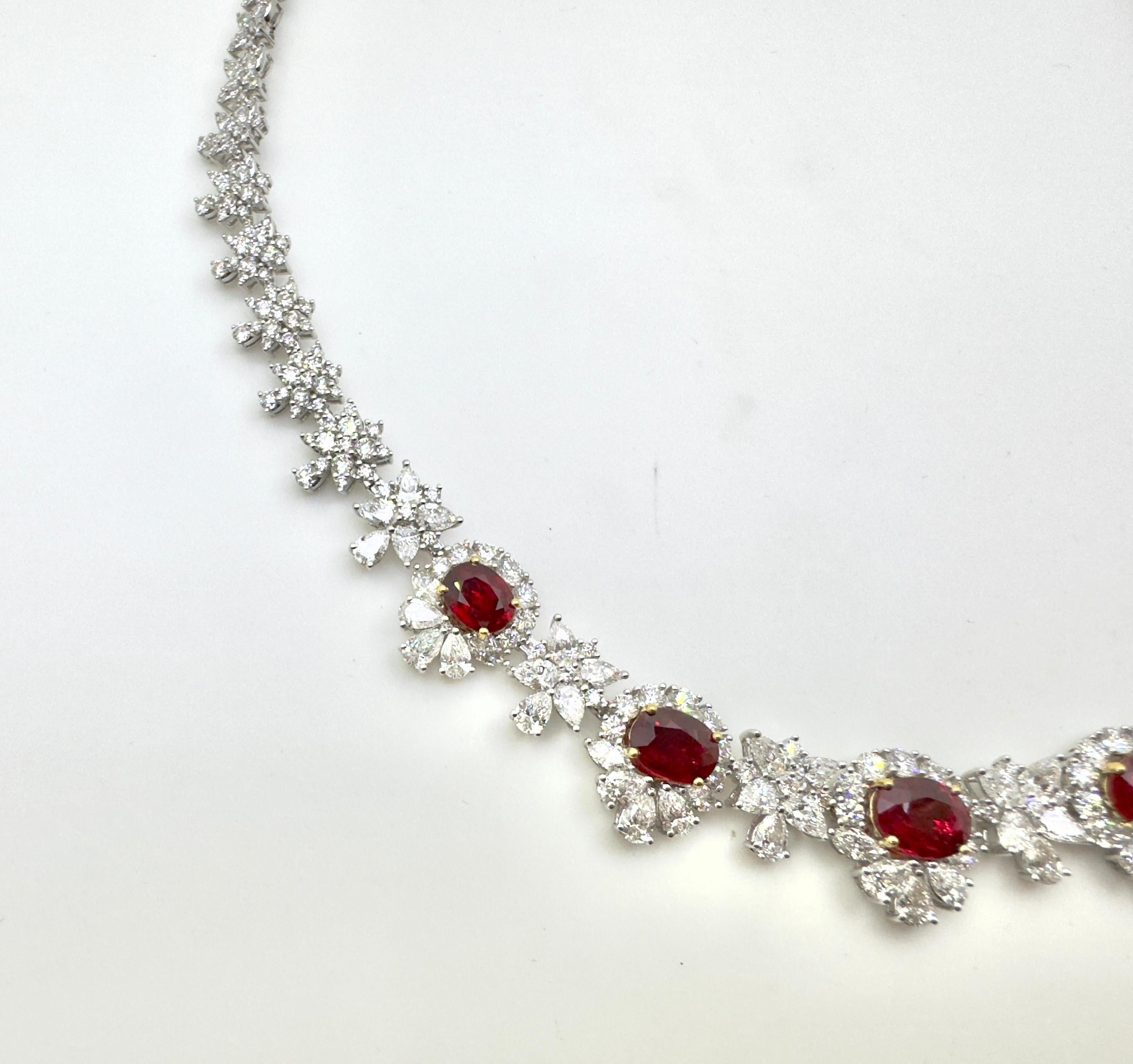GRS Certifed 12.03 Carat Rubies Diamond Necklace in 18 Karat White Gold In New Condition For Sale In Hong Kong, HK