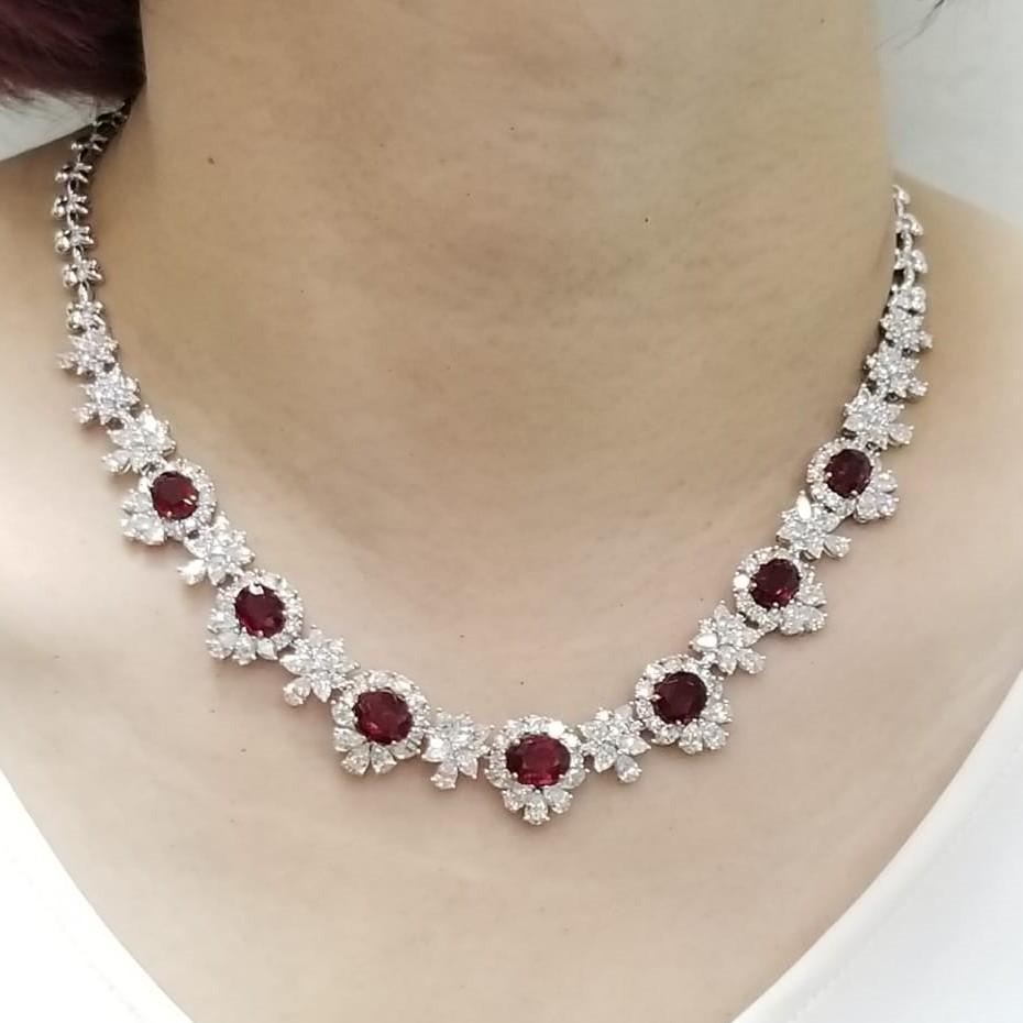 GRS Certifed 12.03 Carat Rubies Diamond Necklace in 18 Karat White Gold For Sale 3
