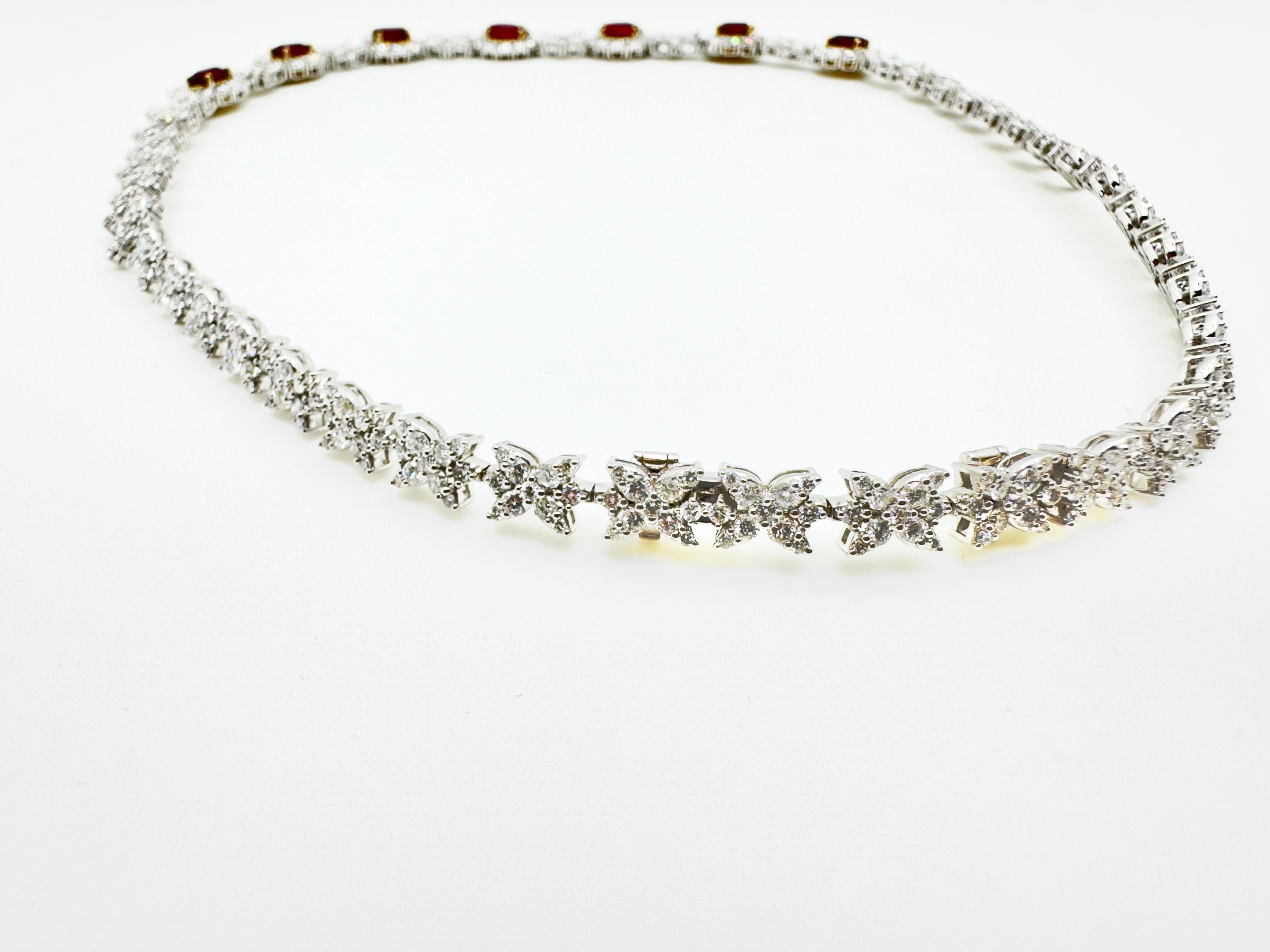 Women's or Men's GRS Certifed 12.03 Carat Rubies Diamond Necklace in 18 Karat White Gold For Sale
