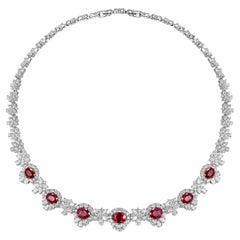 GRS Certifed 12.03 Carat Rubies Diamond Necklace in 18 Karat White Gold