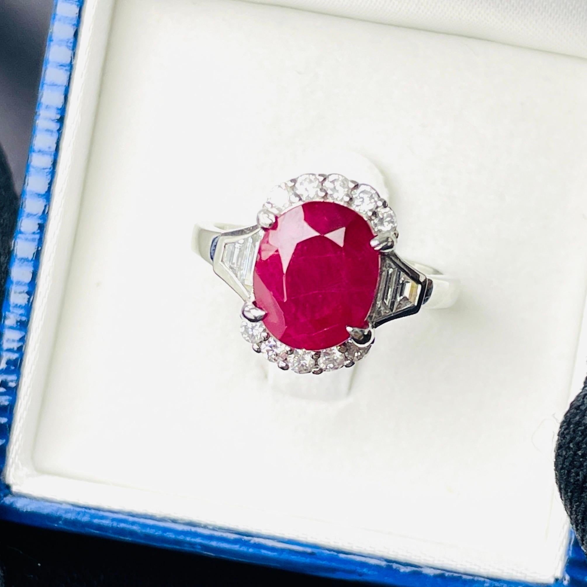 Taille brillant Certificat GRS 5.01 Ct Naturel non chauffé Mogok Burma Ruby  Couleur rouge avec anneau en vente