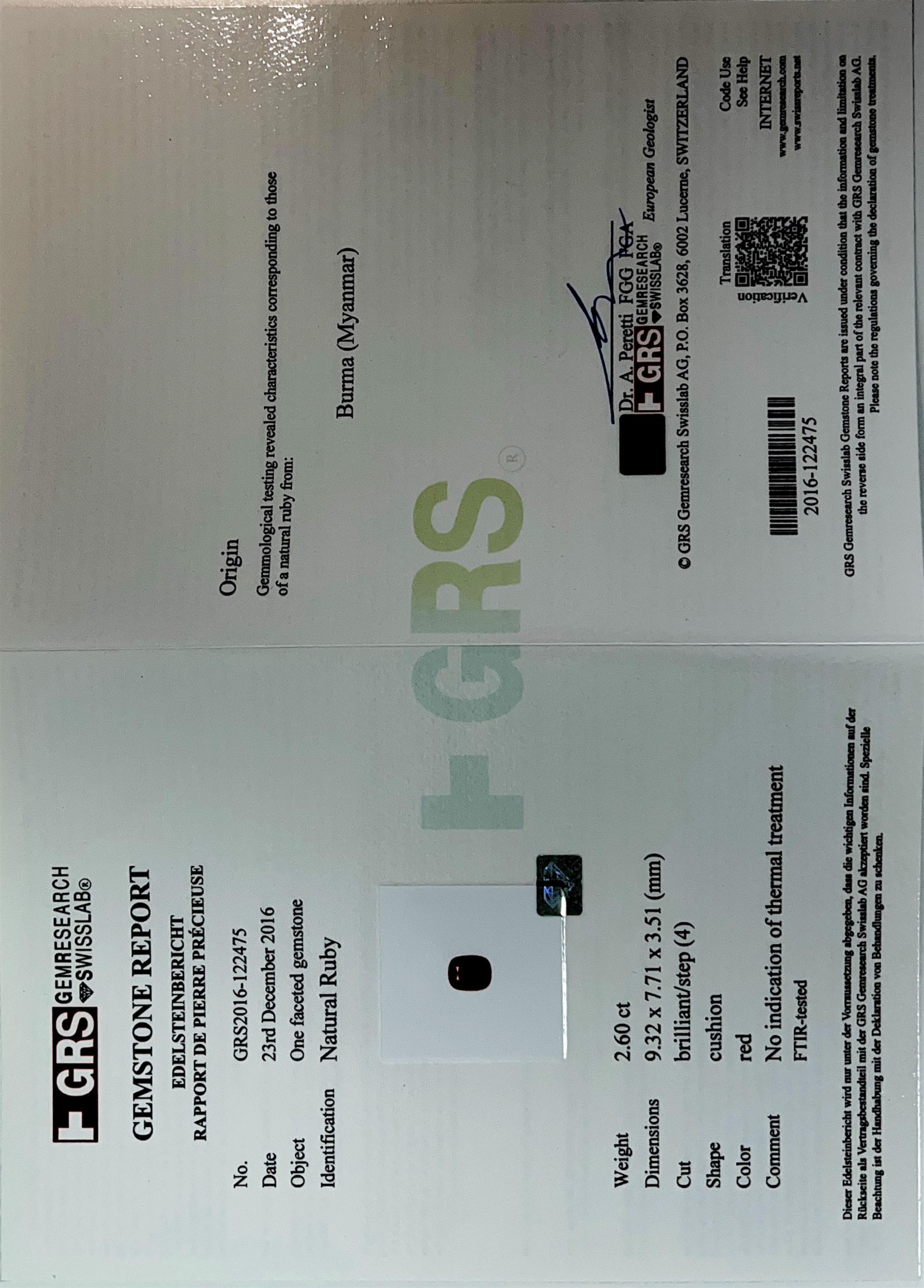Certificado GRS n.h. Birmania Myanmar Anillo de Rubí Brillante 2,60 ct 2,38 ct Platino en venta 4