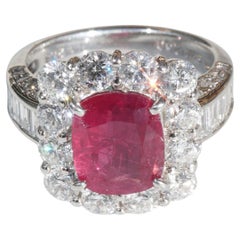 GRS Certificate n.h. Burma Myanmar Ruby Brilliant Ring 2.60 ct 2.38 ct Platinum 