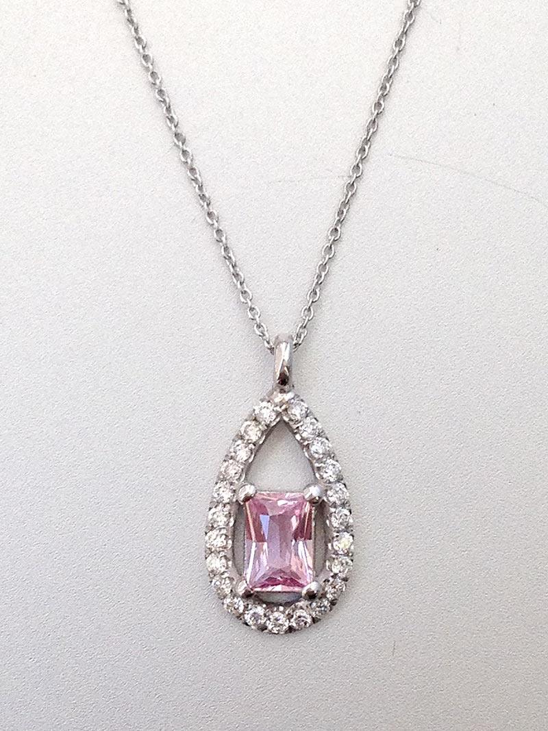 Contemporary GRS Certified 0.51 Carat Natural Padparadscha Sapphire Diamond 14KWG Pendant For Sale