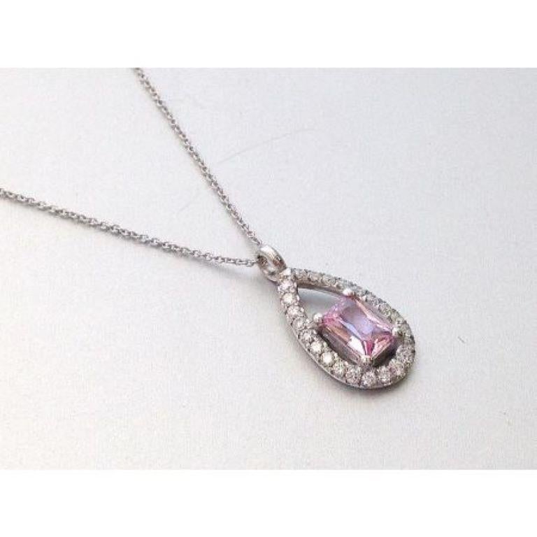 Princess Cut GRS Certified 0.51 Carat Natural Padparadscha Sapphire Diamond 14KWG Pendant For Sale