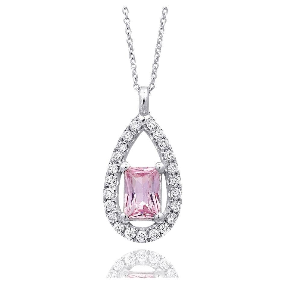 GRS Certified 0.51 Carat Natural Padparadscha Sapphire Diamond 14KWG Pendant For Sale