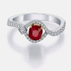 GRS Certified 0.61 Carat Pigeon Blood No Heat Burma Ruby Diamond Ring 18K Gold