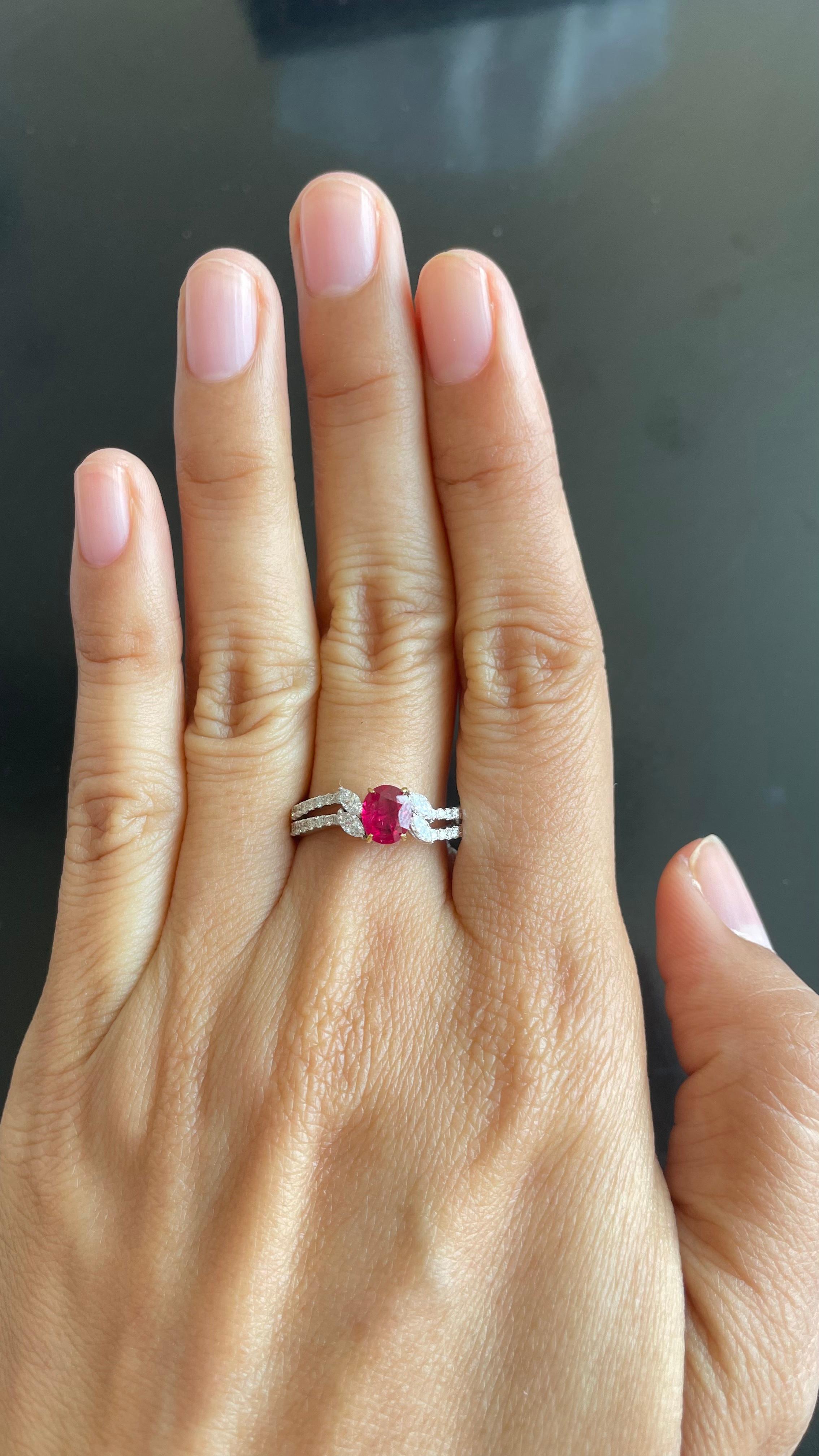 Women's GRS Certified 0.64 Carat No Heat Burmese Pigeon Blood Ruby Ring in 18K Gold For Sale