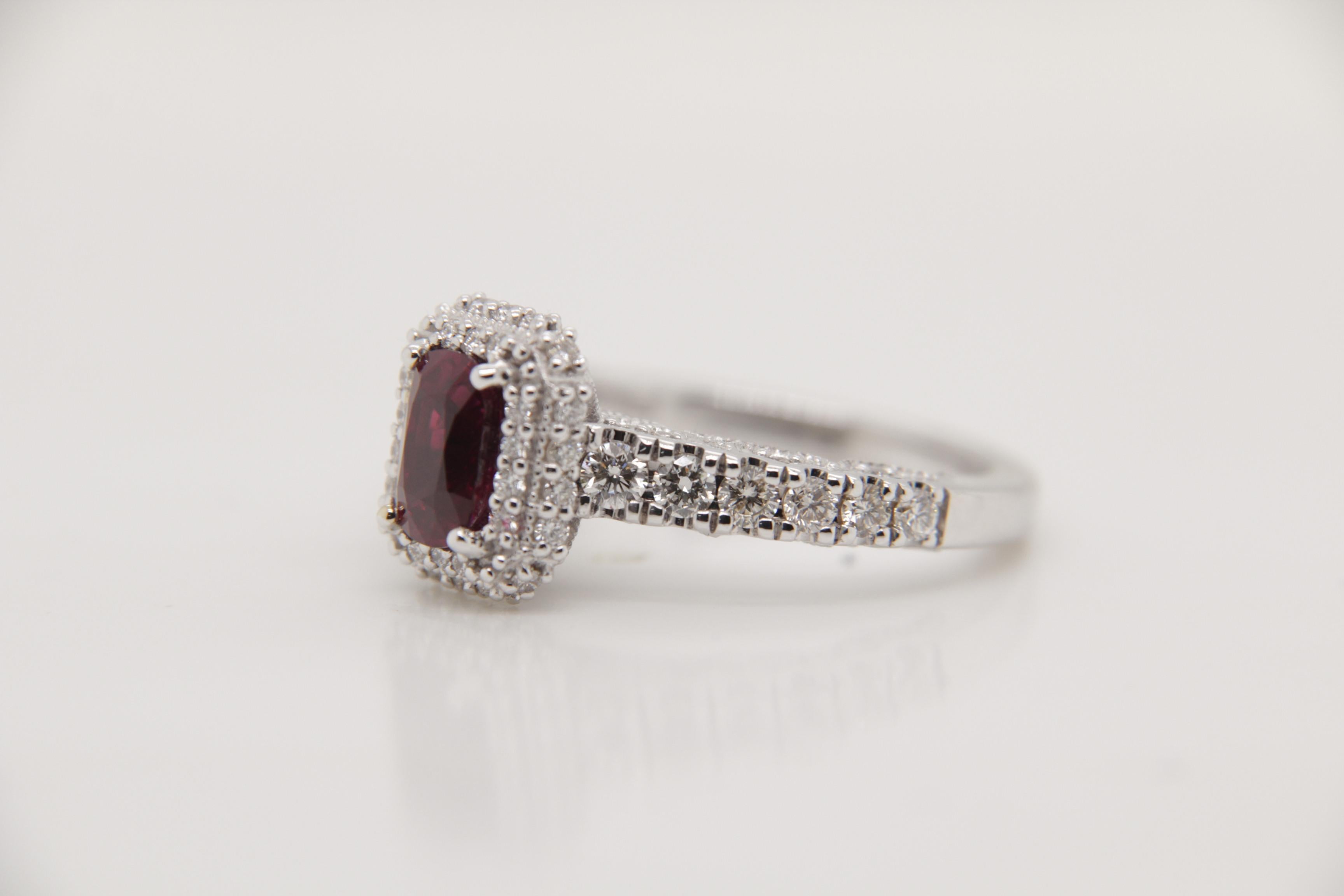 Modern GRS Certified 0.75 Carat Burmese Ruby No Heat Pigeon Blood Ring in 18K Gold