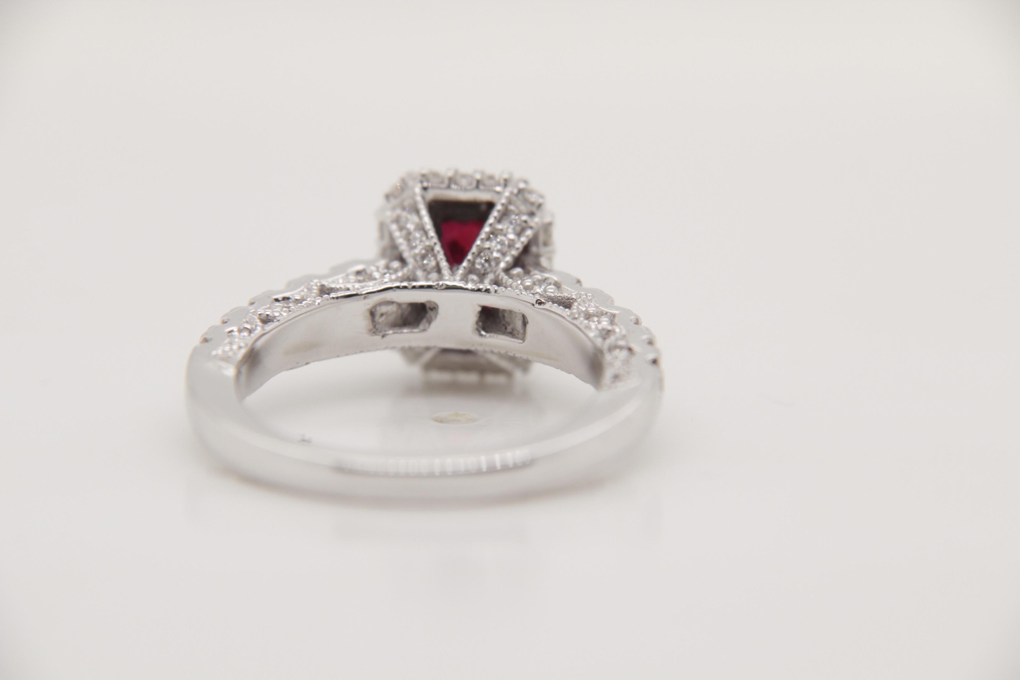 Cushion Cut GRS Certified 0.75 Carat Burmese Ruby No Heat Pigeon Blood Ring in 18K Gold