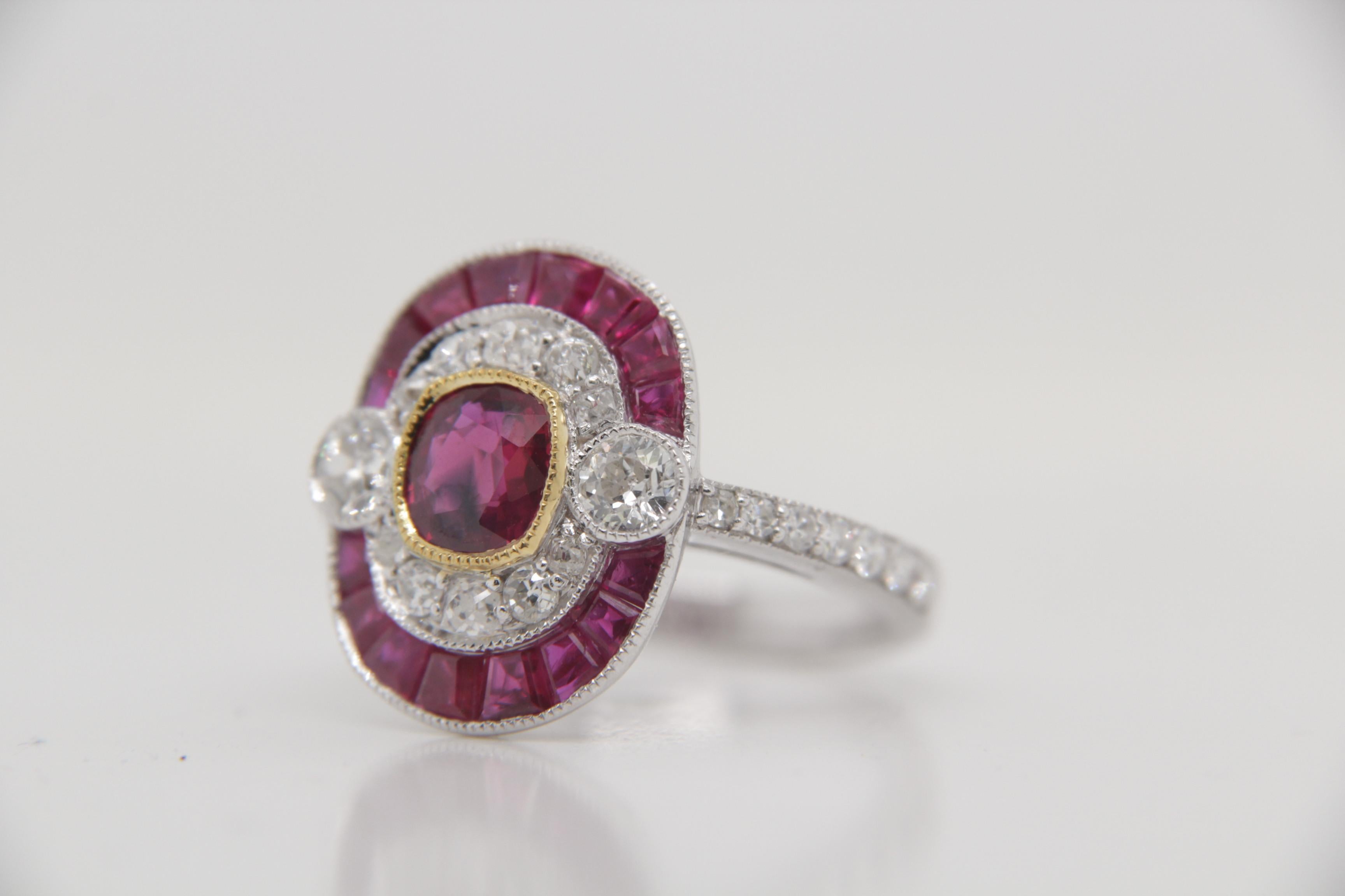 Cushion Cut GRS Certified 0.88 Carat Burmese Ruby No Heat Pigeon Blood Ring in 18k Gold For Sale