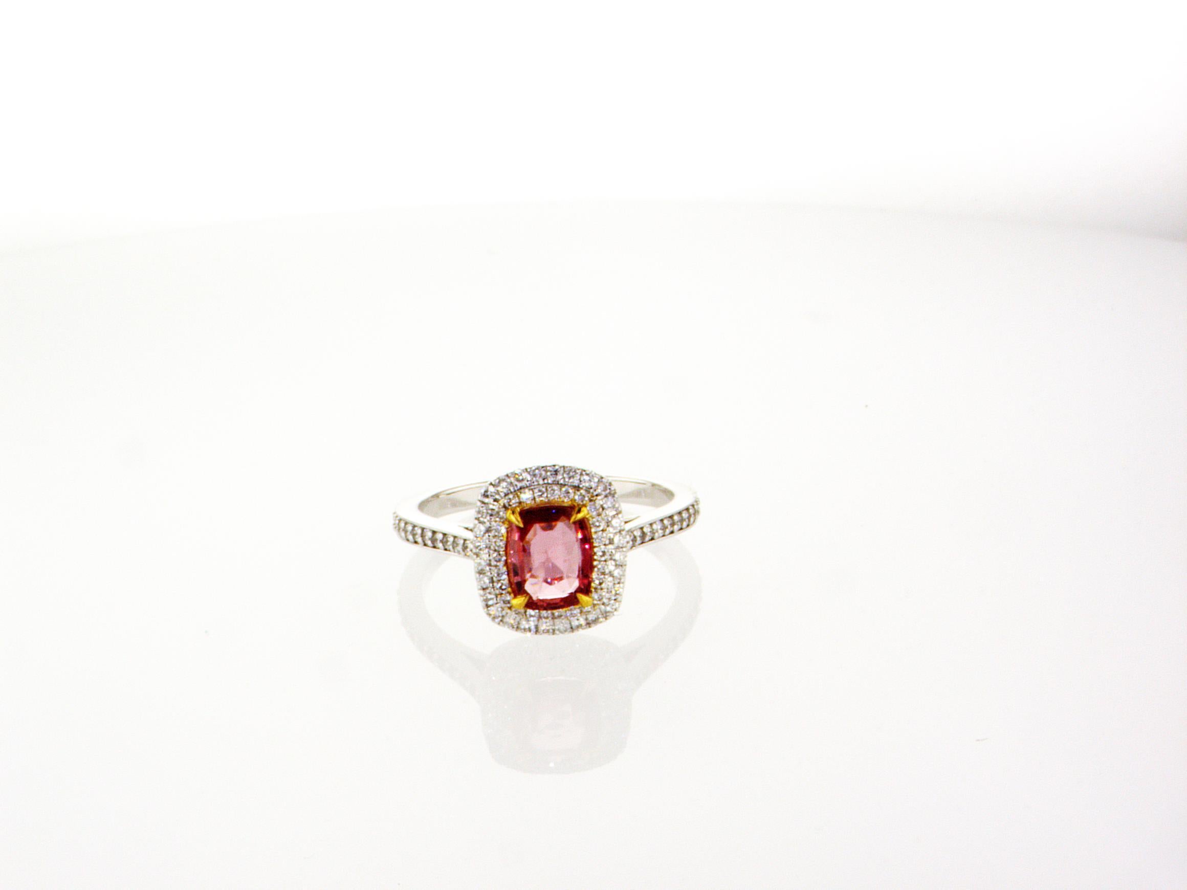 If you want something unique and for convenient price so Padparadscha sapphire diamond ring is right for you. Padparadscha sapphire is one of the rarest gemstones  of the world. Sunsets, lotus flowers and tropical fruits – the colour range of a