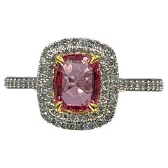 GRS Certified 0.92 Carat Natural Padparadscha Sapphire Diamond Ring