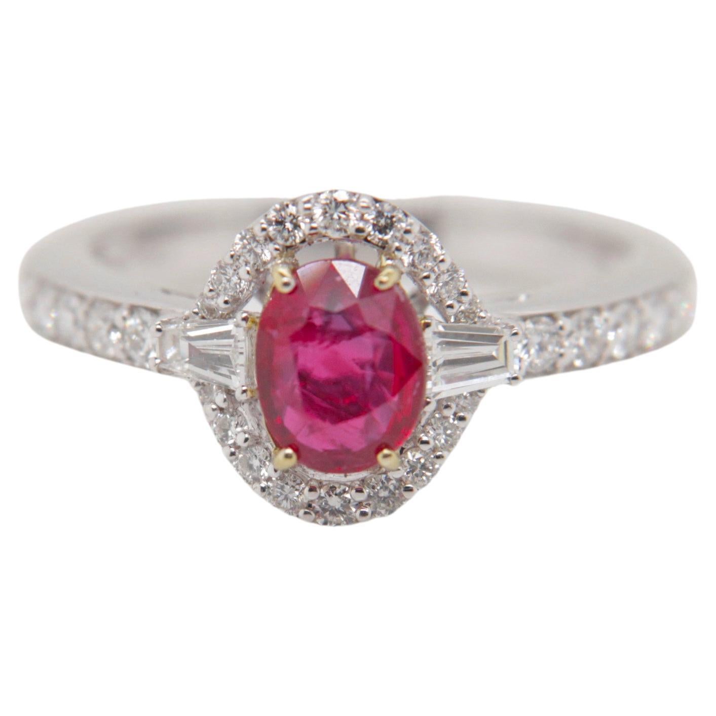 GRS Certified 0.95 Carat Burmese Ruby No Heat Pigeon Blood Ring in 18k Gold For Sale