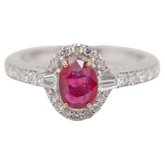 GRS Certified 0.95 Carat Burmese Ruby No Heat Pigeon Blood Ring in 18k Gold