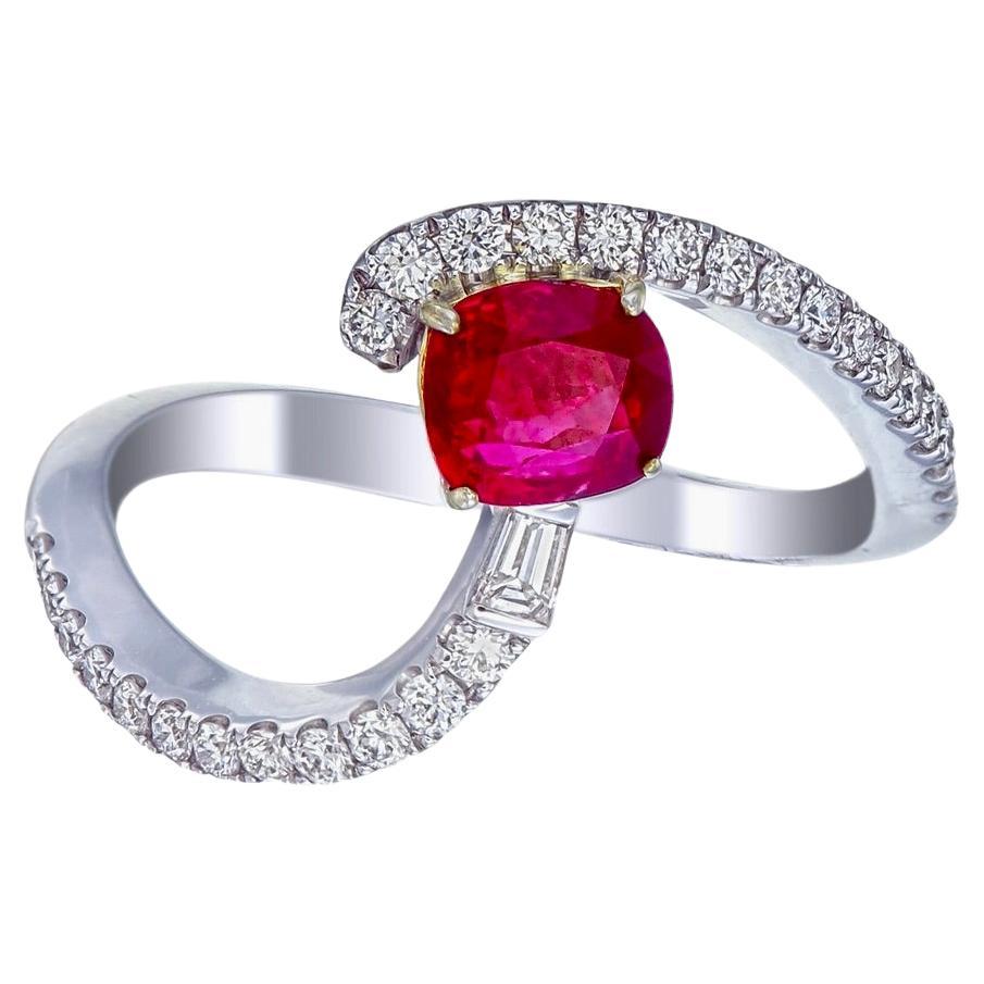 Bague sang de pigeon en or 18 carats avec rubis birman certifié GRS de 0,95 carat, sans chaleur en vente