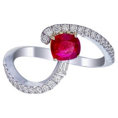 Bague sang de pigeon en or 18 carats avec rubis birman certifié GRS de 0,95 carat, sans chaleur