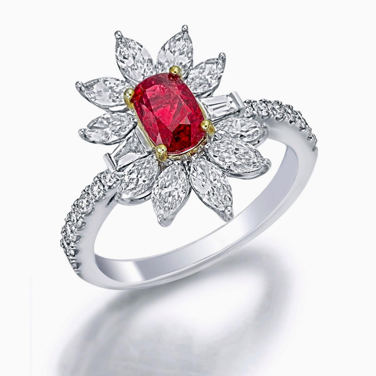 GRS-zertifizierter 0,95 Karat unbehandelter burmesischer Taubenblut-Rubin-Ring aus 18 Karat Gold (Ovalschliff) im Angebot