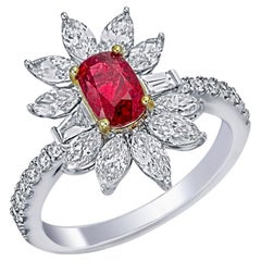 Anillo de rubí de sangre de paloma birmana en oro de 18 quilates, certificado GRS, de 0,95 quilates, sin tratamiento térmico
