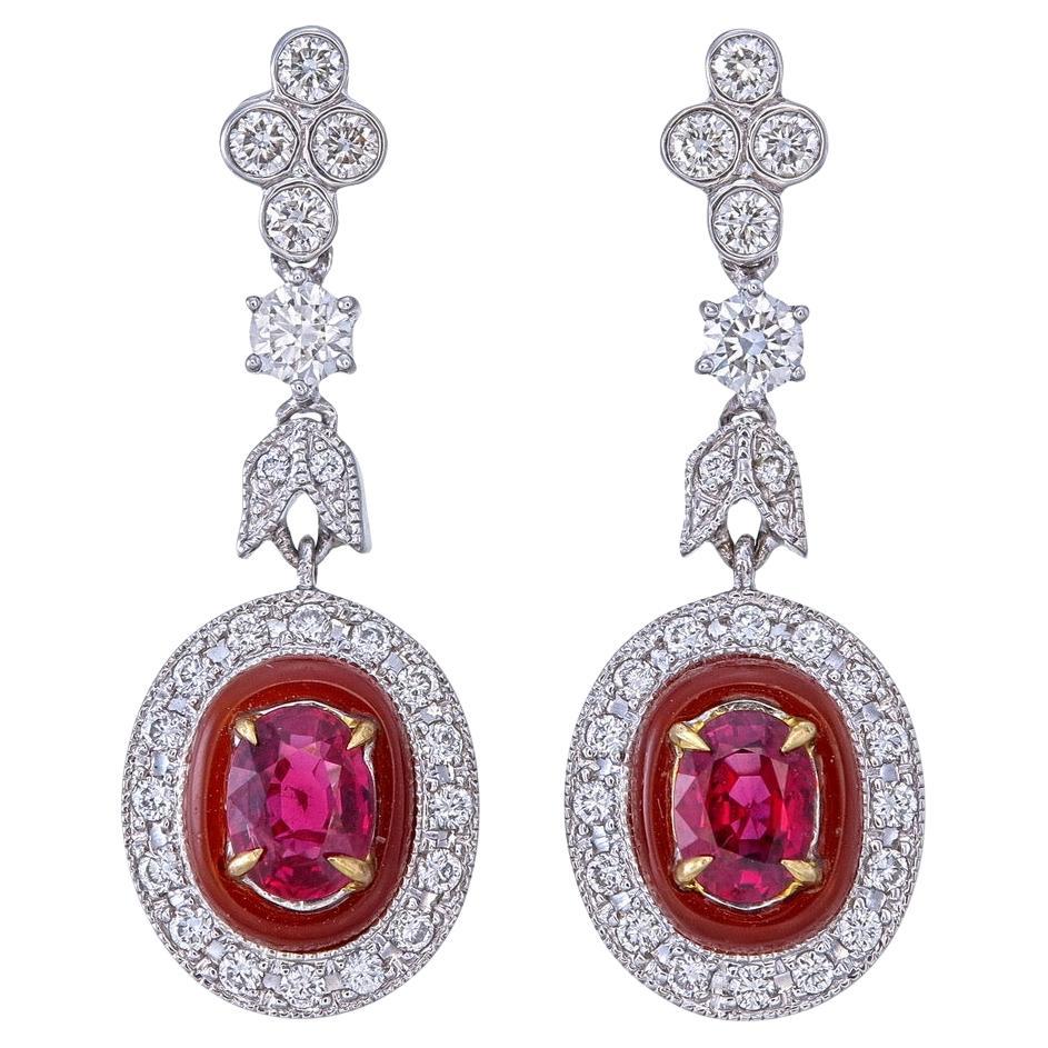 GRS Certified 0.98 Carat Burmese Pigeon Blood No Heat Ruby and Diamond Earrings