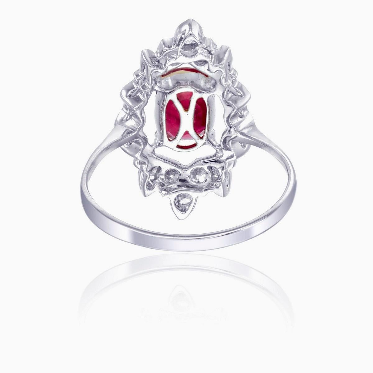 GRS Certified 1.09 Carat Burmese No Heat Pigeon Blood Ruby and Diamond Ring For Sale 1