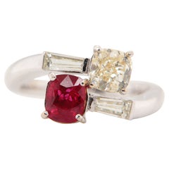 GRS Certified 1 Carat Burmese Pigeon Blood Ruby and Diamond 18K Gold Ring