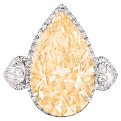 GRS Certified 10 Carat Fancy Yellow Pear Cut Diamond Ring
