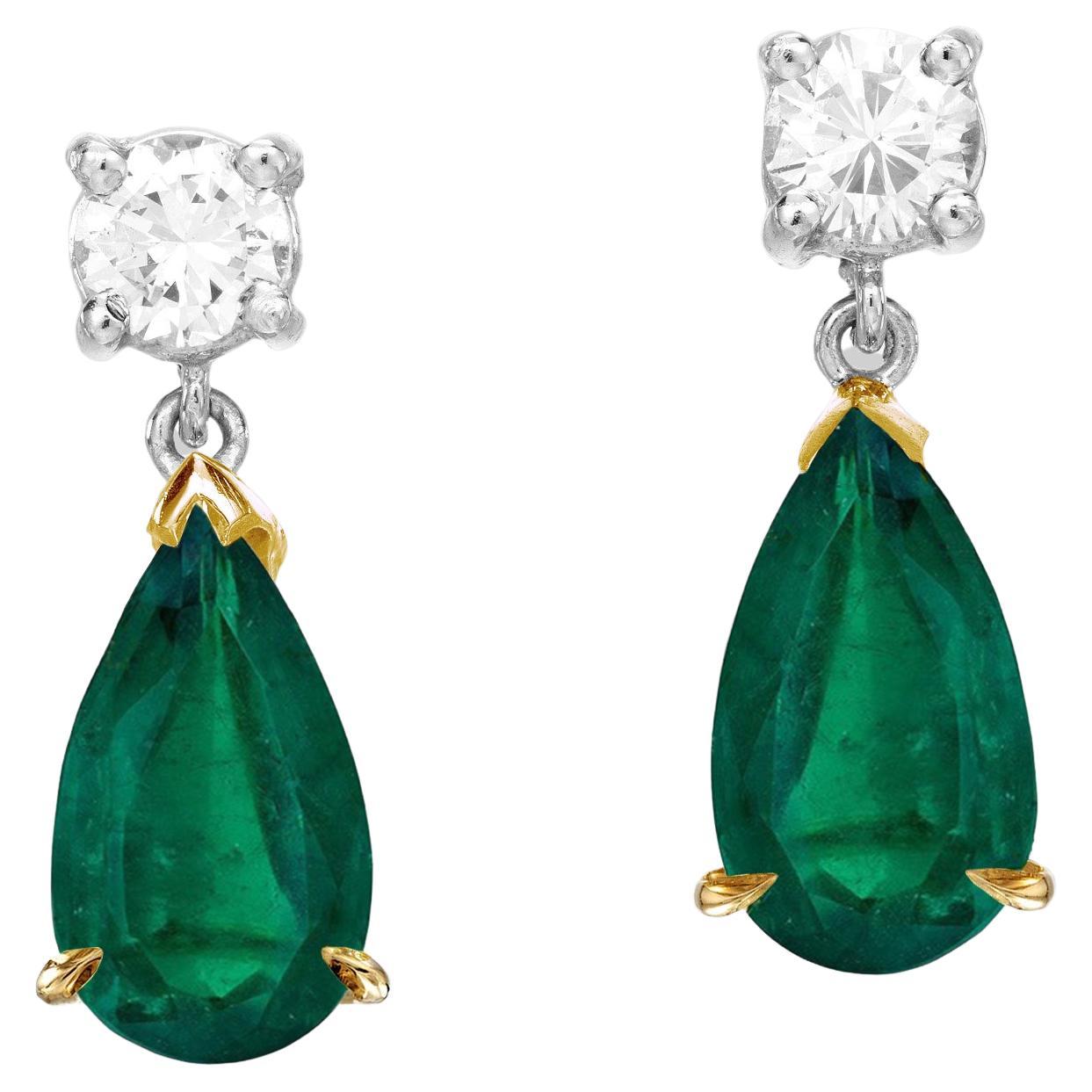 GRS Certified 10 Carat Pear Cut NO OIL Emerald Diamond Earrings