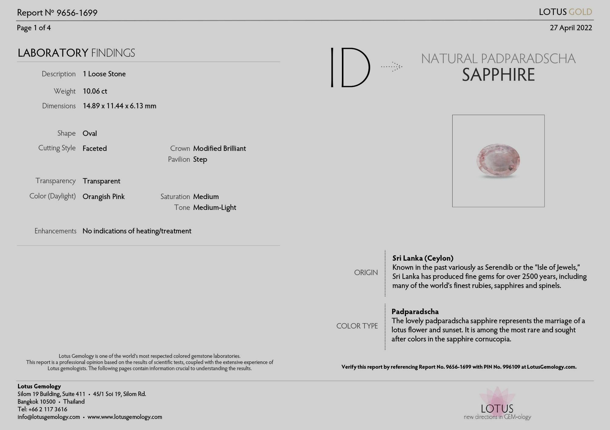 Un diamante zaffiro padparadscha da 10 carati di qualità eccezionale

Diamanti: 12 diamanti rotondi con peso totale dichiarato di 2,50 carati
Dimensioni: Anello USA misura 6

l'anello è stato incastonato con diamanti rotondi taglio brillante

