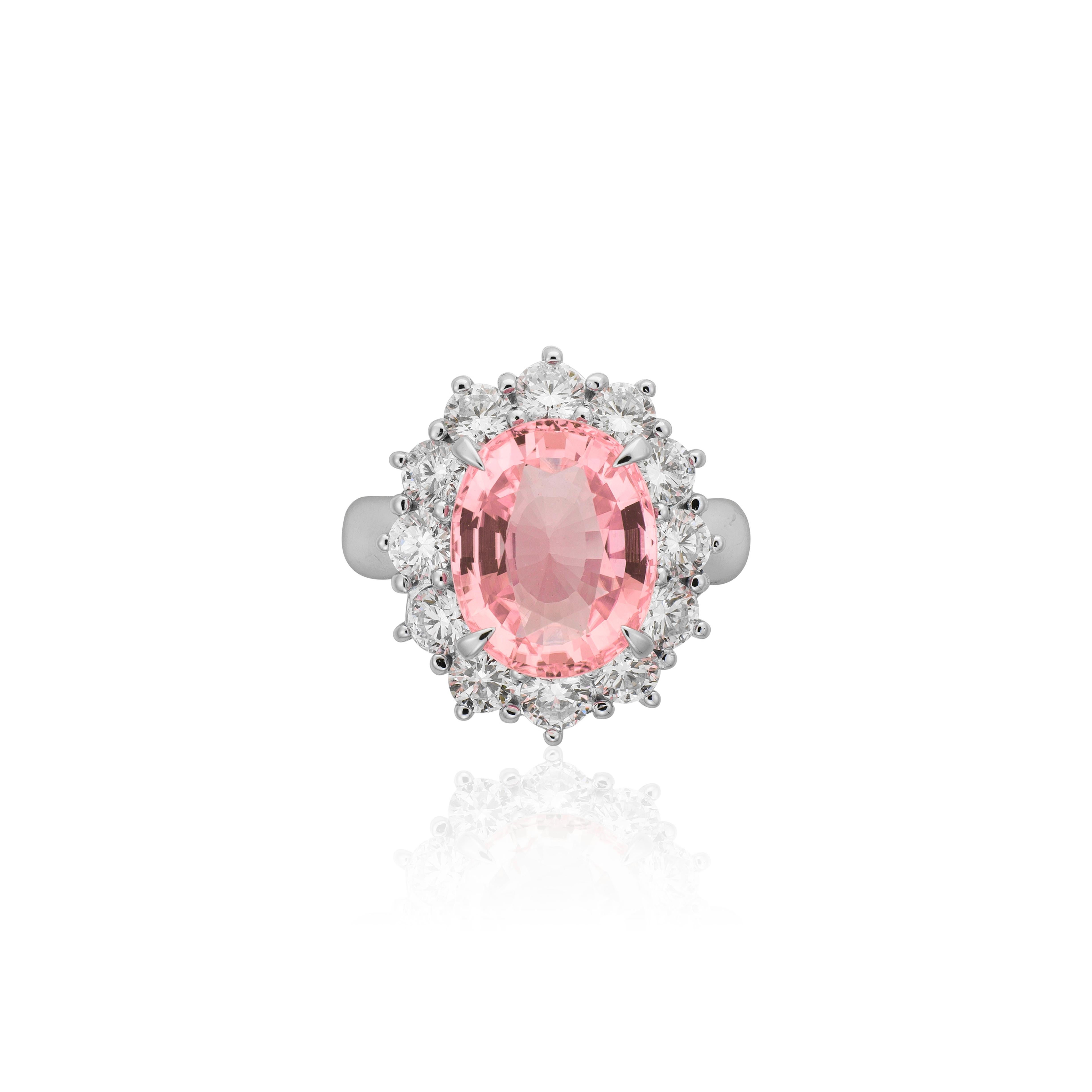 Contemporaneo Anello con zaffiro padparadscha non riscaldato certificato GRS da 10 carati in vendita