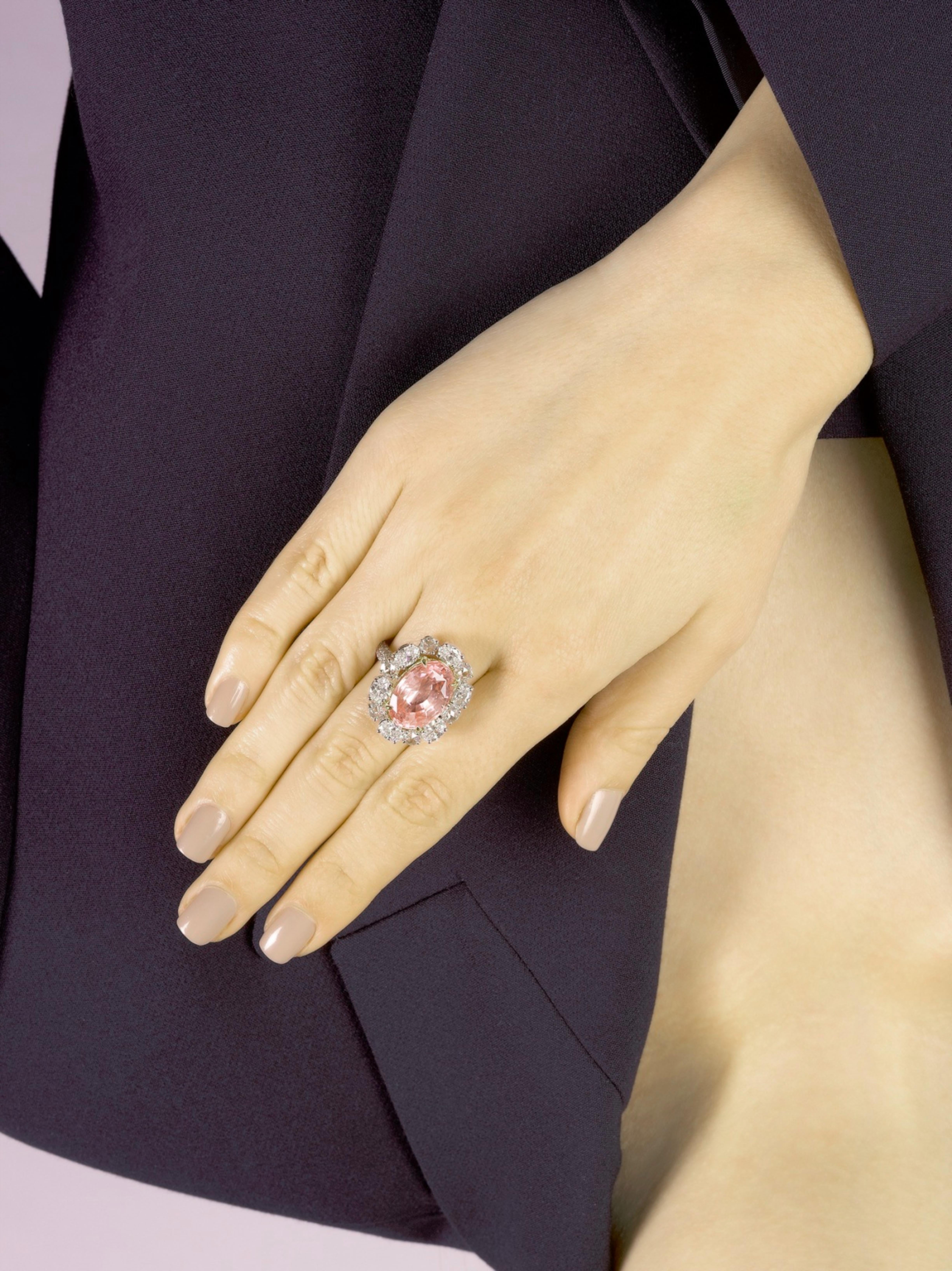 GRS Anillo de zafiro Padparadscha de 10 quilates sin tratar, naranja rosado Corte oval en venta