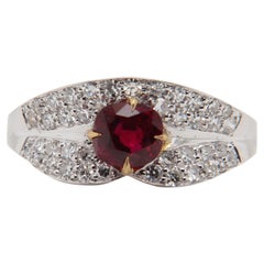 GRS Certified 1.01 Carat Burmese Pigeon Blood Ruby and Diamond 18K Gold Ring