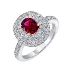 GRS Certified 1.01 Carat Burmese Ruby Diamond No Heat Pigeon Blood Ring in Gold