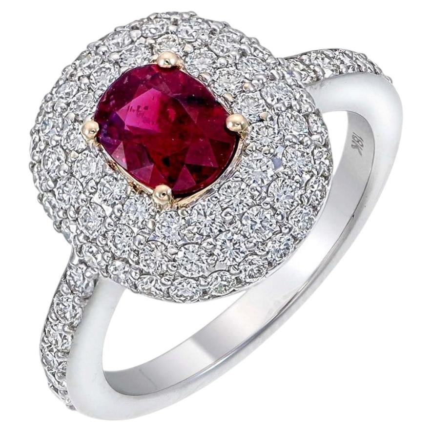 GRS Certified 1.01 Carat Burmese Ruby Diamond No Heat Pigeon Blood Ring in Gold