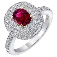 GRS Certified 1.01 Carat Burmese Ruby Diamond No Heat Pigeon Blood Ring in Gold