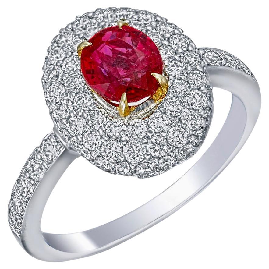 Anillo de rubí de sangre de paloma birmana certificado GRS de 1,01 quilates sin calor en oro de 18 quilates