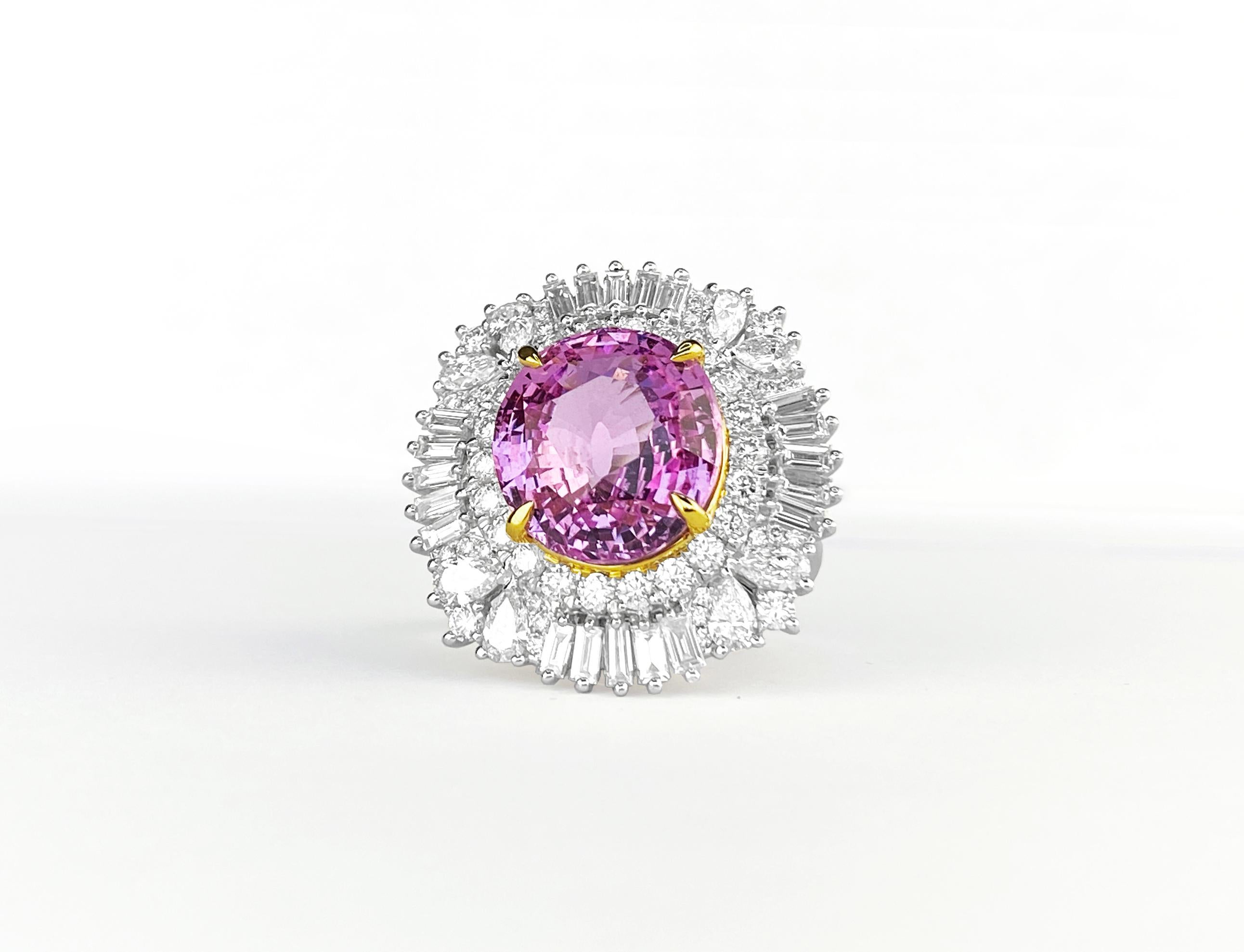 GRS Certified 10.11 Carat Natural Untreated Pink Sapphire Ring In New Condition For Sale In Weston, MA