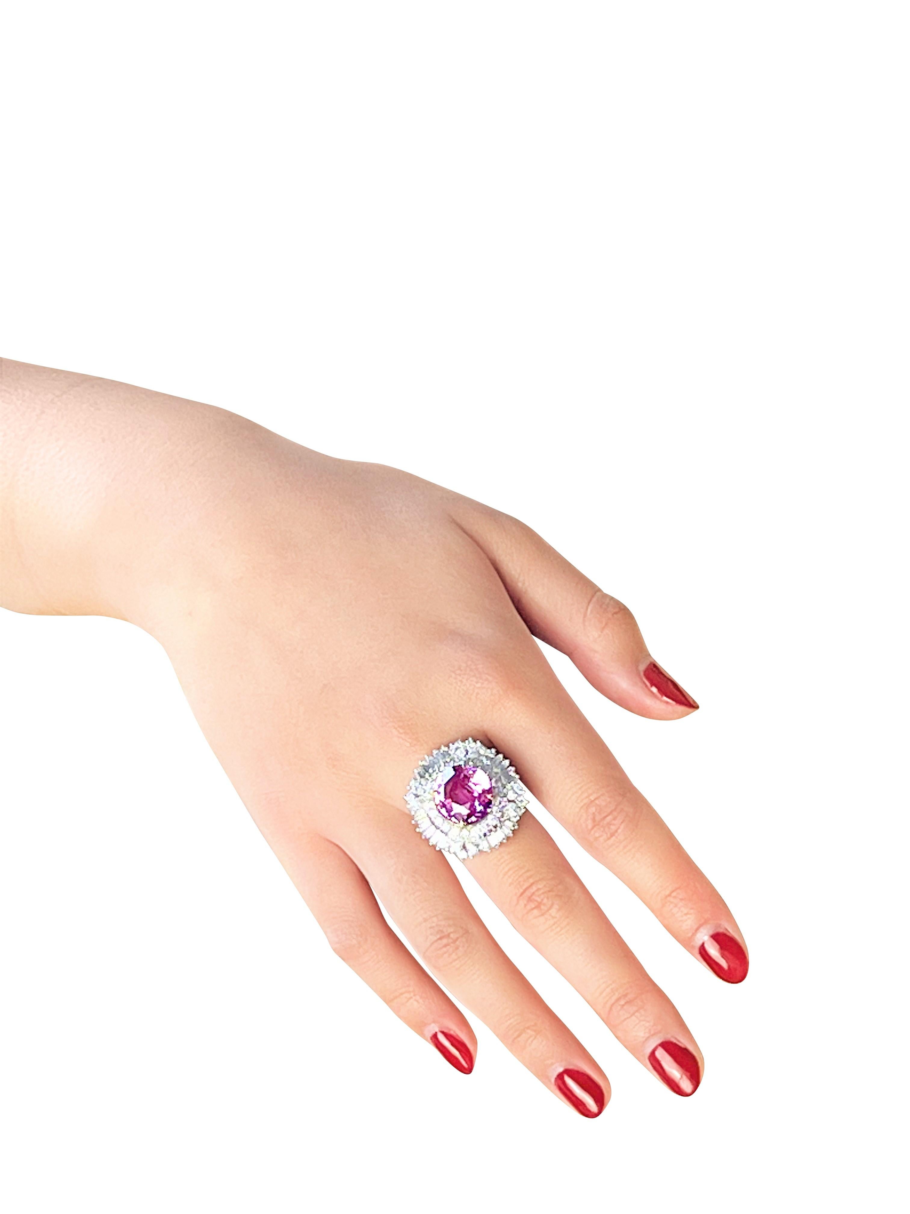 Women's GRS Certified 10.11 Carat Natural Untreated Pink Sapphire Ring For Sale
