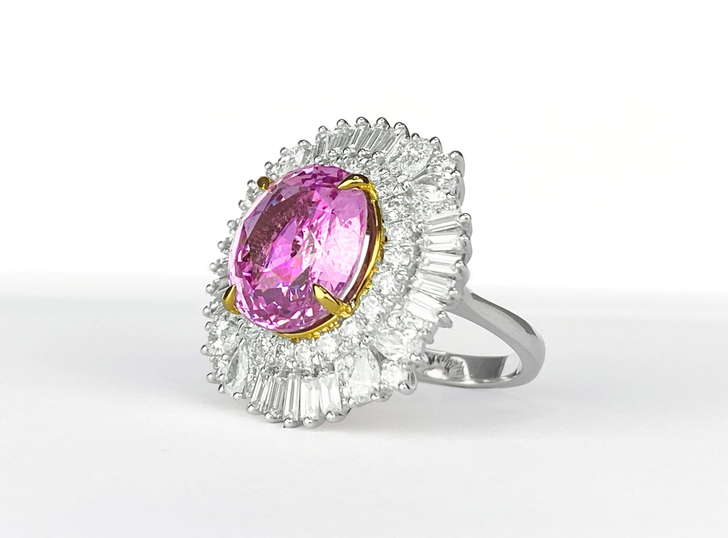 Bague en saphir rose non traité naturel de 10,11 carats certifié GRS en vente 1