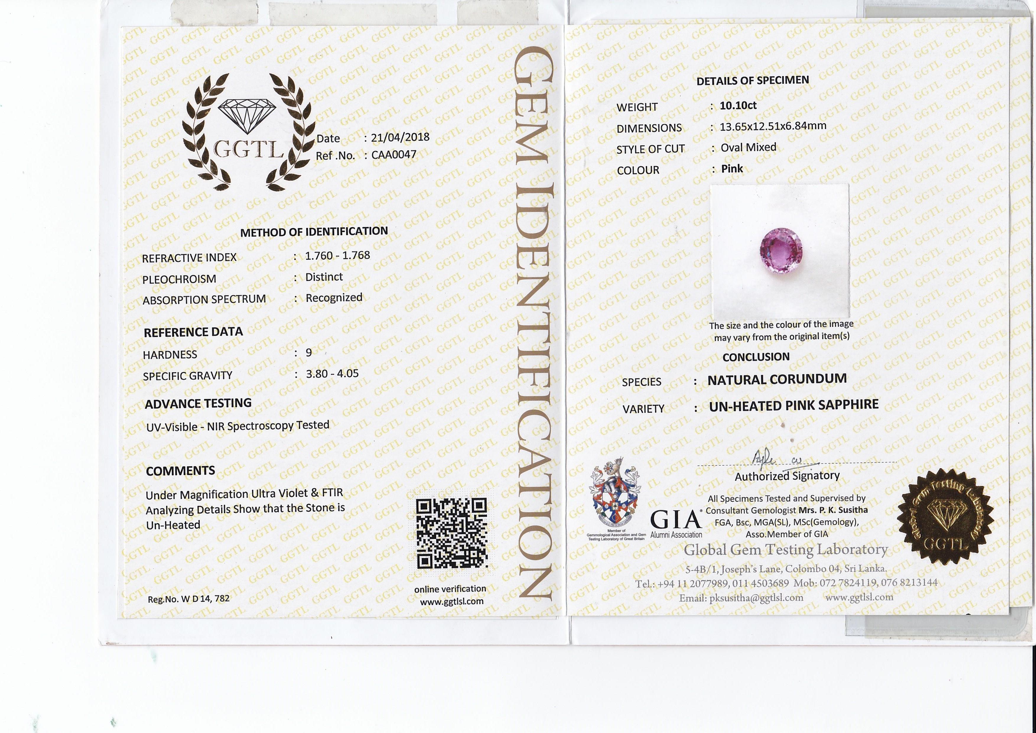 GRS Certified 10.11 Carat Natural Untreated Pink Sapphire Ring For Sale 3