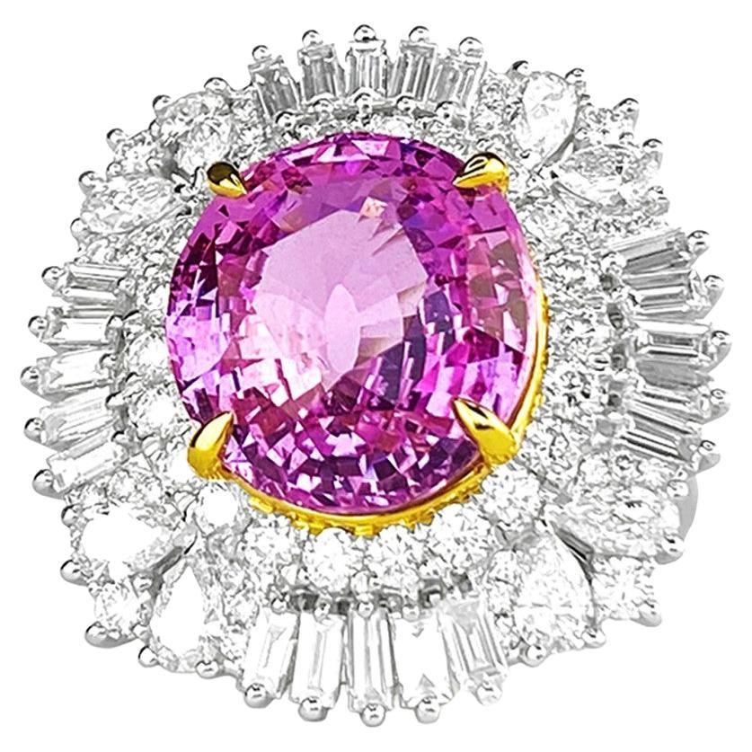 Bague en saphir rose non traité naturel de 10,11 carats certifié GRS