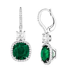 GRS Certified 10.17 Ct. Himalaya Green Emerald Cushion Earrings