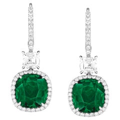 Certificato GRS 10,17 Ct. Orecchini a cuscino con smeraldo verde dell'Himalaya