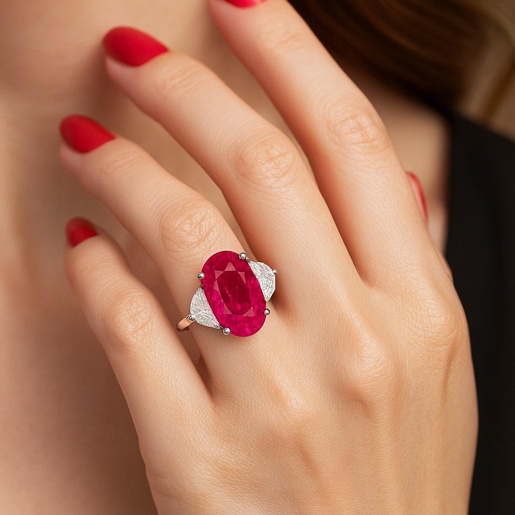 GRS-zertifizierter 10,25 Karat Burma-Rubin und Diamant-Platinring (Ovalschliff) im Angebot