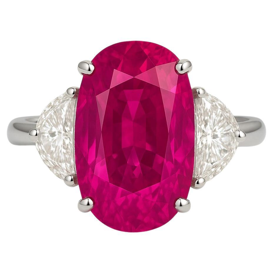 Bague en platine certifiée GRS de 10,25 carats de rubis de Birmanie et de diamants