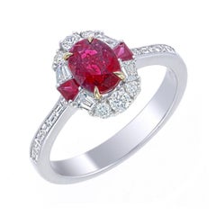 GRS Certified 1.03 Carat Burma No Heat Pigeon Blood Ruby Diamond Ring in 18K