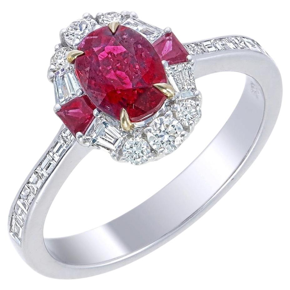 GRS Certified 1.03 Carat Burma No Heat Pigeon Blood Ruby Diamond Ring in 18K