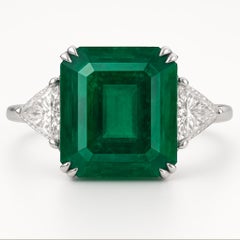 GRS Certified 10.39 Carat Minor Oil Natural Green Emerald Platinum Ring