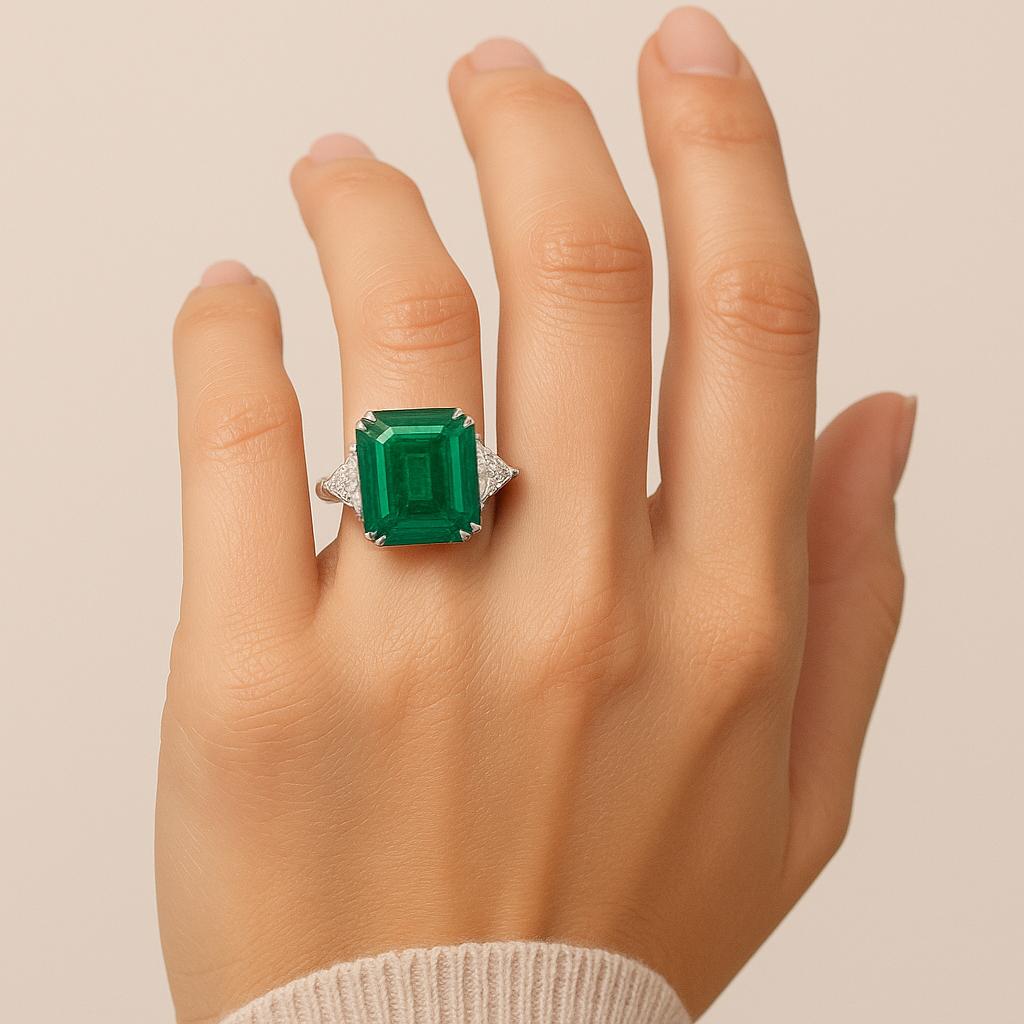 GRS-zertifiziert 10,39 Karat Minor Oil Natural Green Emerald Platin Ring (Zeitgenössisch) im Angebot