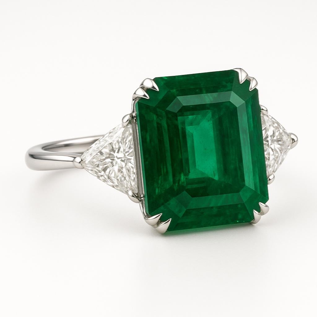 GRS-zertifiziert 10,39 Karat Minor Oil Natural Green Emerald Platin Ring (Smaragdschliff) im Angebot